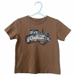 Carhartt Kids Brown T-Shirt with Blue Tractor Design